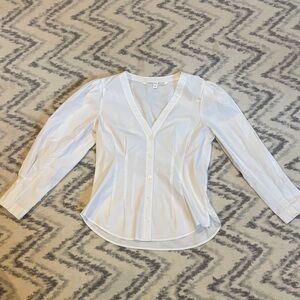 Veronica Beard White Button-Front V-Neck Blouse